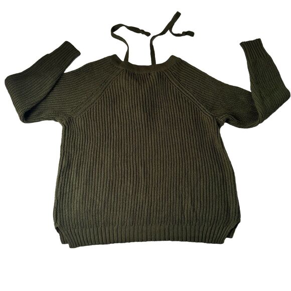 It’s Our Time V Neck Lace Up Knit Green Sweater Women’s Size Medium - Picture 2 of 10